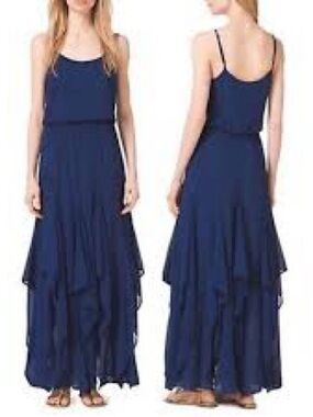 Michael Michael Kors Blue Tiered Ruffle Maxi Dress Size Small